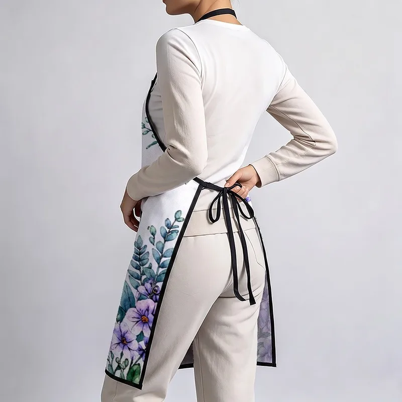 1PC【Apron】2D Flat effect，pastoral style lavender floral hummingbird print，Durable and practical，Suitable home kitchen