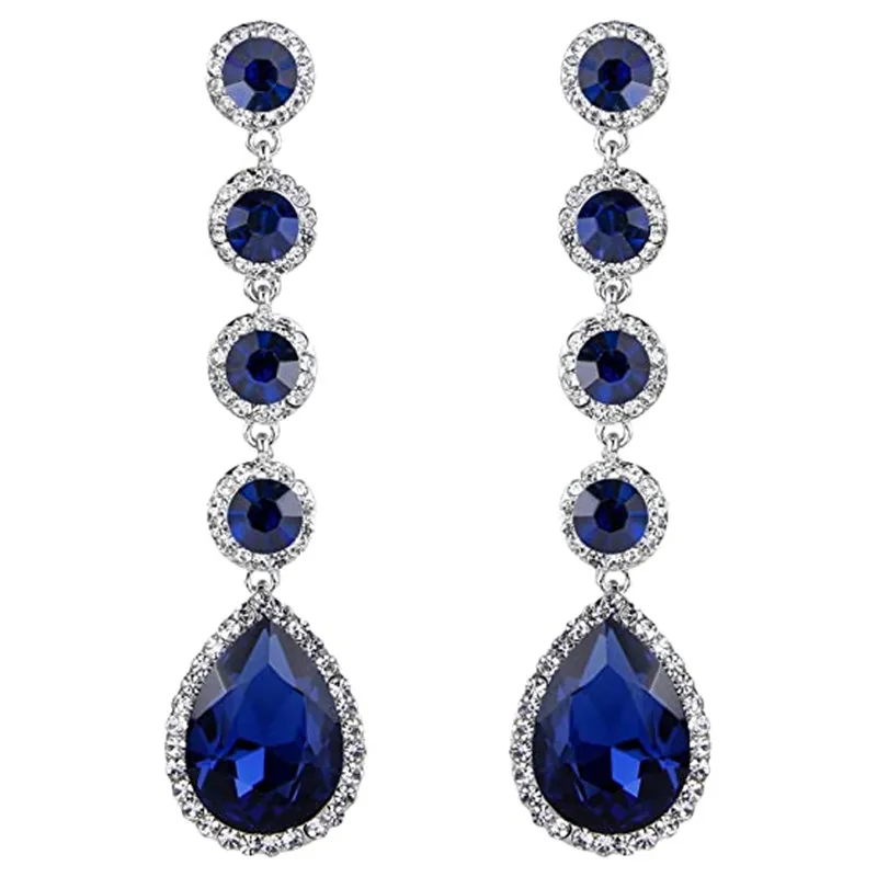 Huitan Long Hangings Earrings with Blue Cubic Zirconia Luxury Trendy Ear Accessories for Women Wedding Party Temperament Jewelry