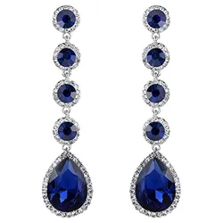 Huitan Long Hangings Earrings with Blue Cubic Zirconia Luxury Trendy Ear Accessories for Women Wedding Party Temperament Jewelry