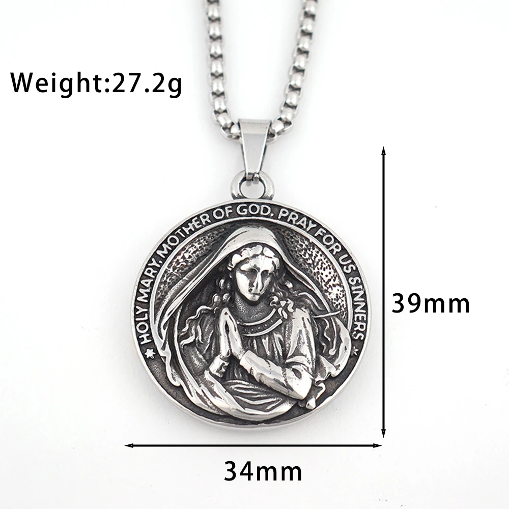 Trendy Design Virgin Mary Necklace Popular Charm Stainless Steel Holy Mary Mother Pendant Thanksgiving Vintage Religious Jewelry