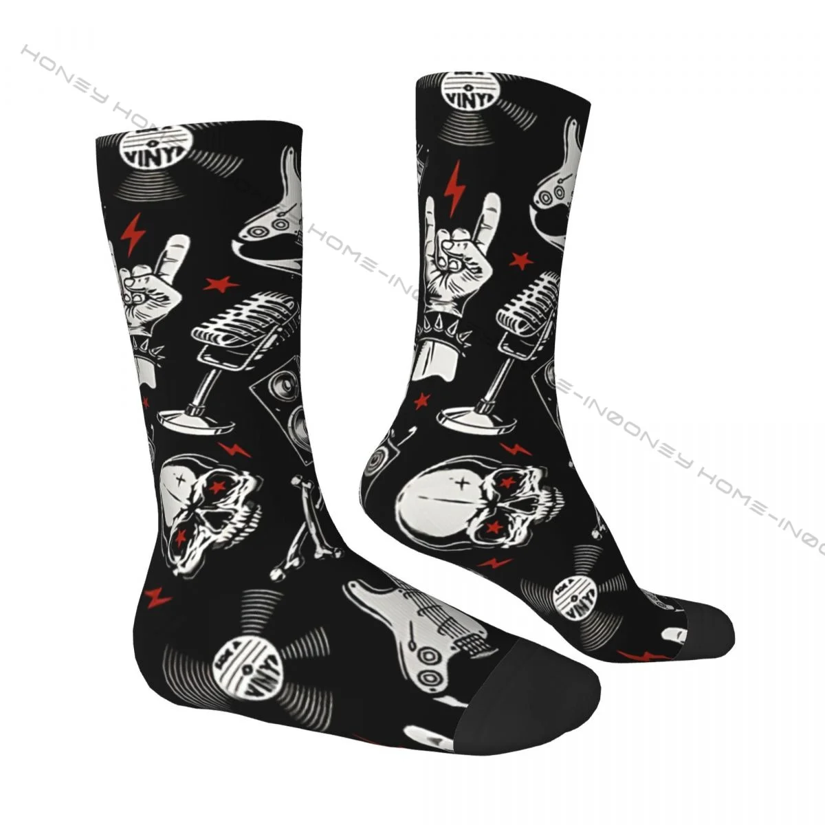 Men's Socks Concert Music Festival Hard Rock Vintage Harajuku HEAVY METAL Hip Hop Casual Crew Crazy Sock Gift Pattern Printed