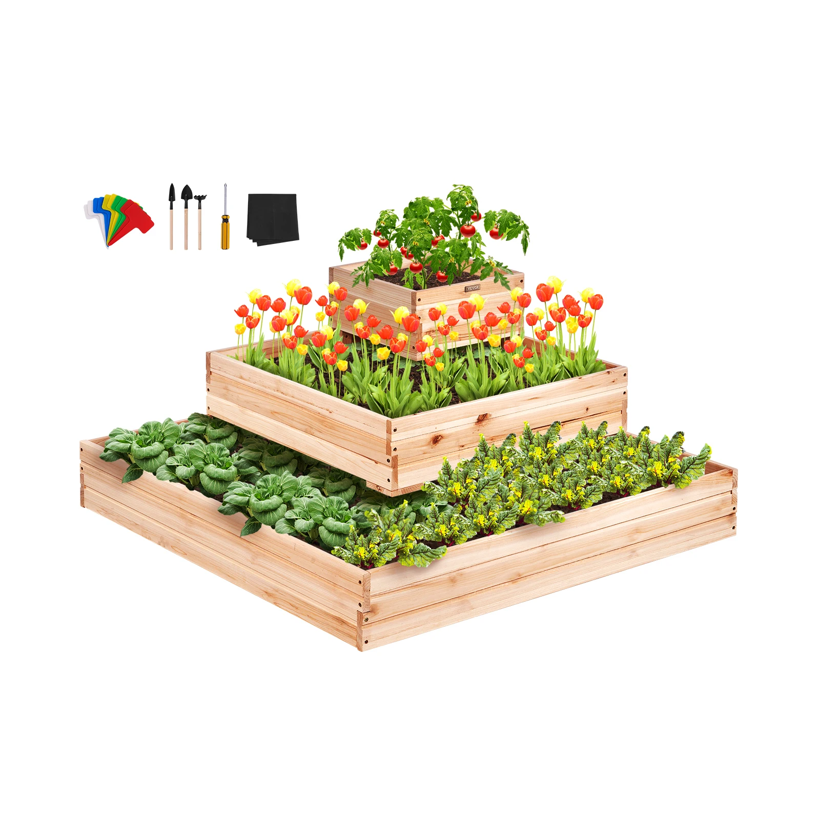 

VEVOR Wooden Raised Garden Bed Planter Box Elevated/Floor w/ Whole Kit and Drainage System for Planting Flower Vegetable Herb