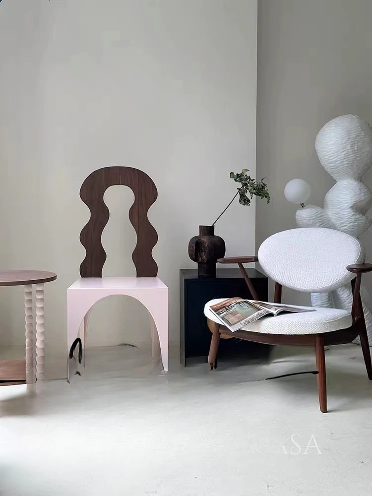 Retro designer home medieval solid wood black dining chair dressing chair backrest