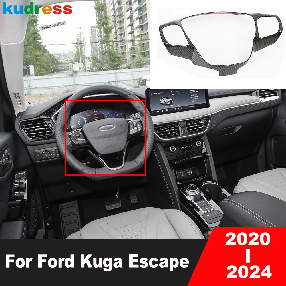

For Ford Kuga Escape 2020 2021 2022 2023 2024 Carbon Fiber Car Steering Wheel Panel Cover Trim Interior Mouldings Accessories