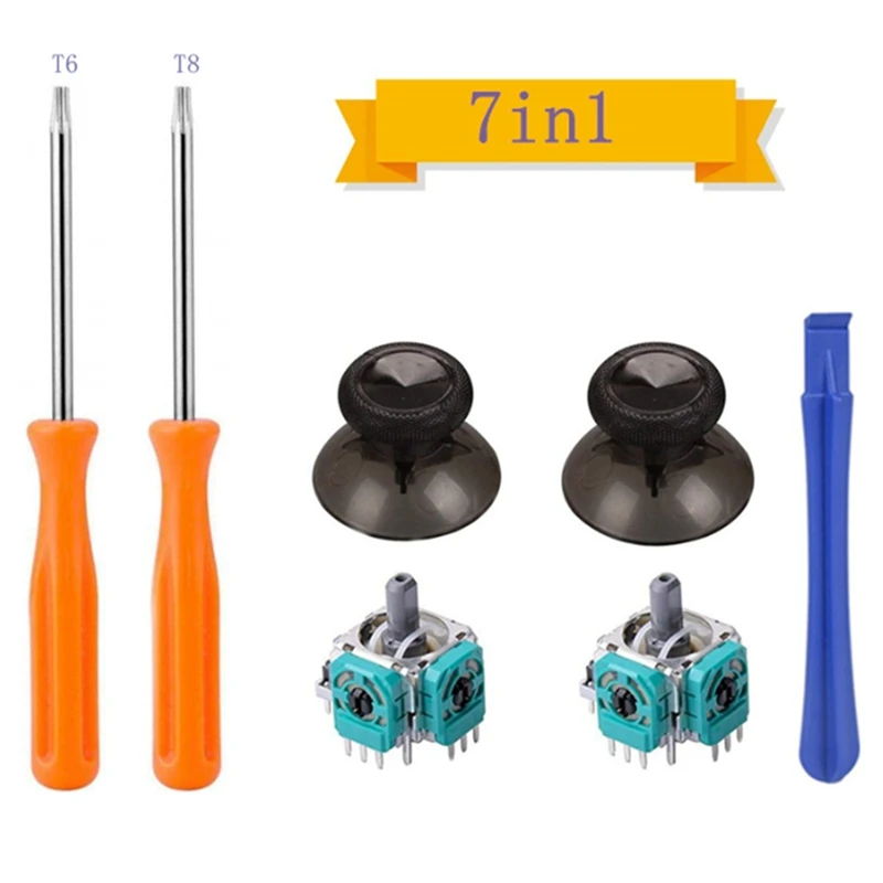 For Controller 3D Analog Stick Replacement Joystick Repair Parts Kit T6 T8 Screwdriver Accessories 7-Piece-DTD2