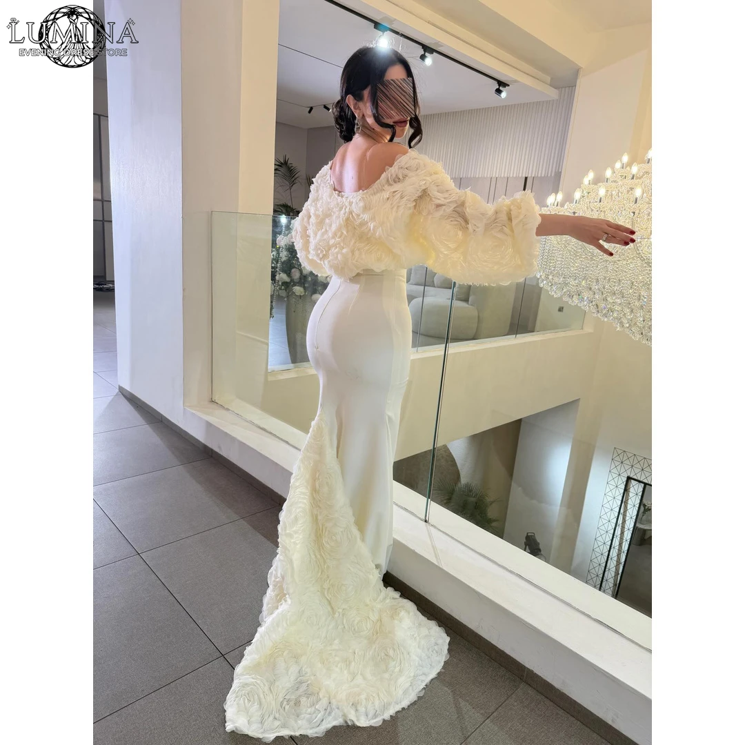 Lumina Fishtail Skirt Women's Wedding Party Attire Women's Evening Dress White Custom Made Ball Gown Shawl Lace Flowers Prom