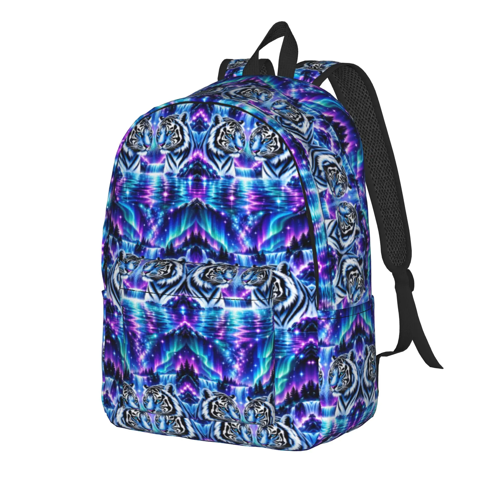 Tiger Patterned Backpack Flat 2d Digital Printing Unisex Polyester Daily Backpacks Breathable Pretty High School Bags Rucksack