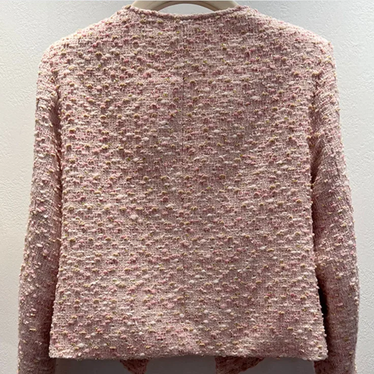 Women's coarse woolen short jacket 2026 autumn and winter new style small fragrant nail bead round neck top