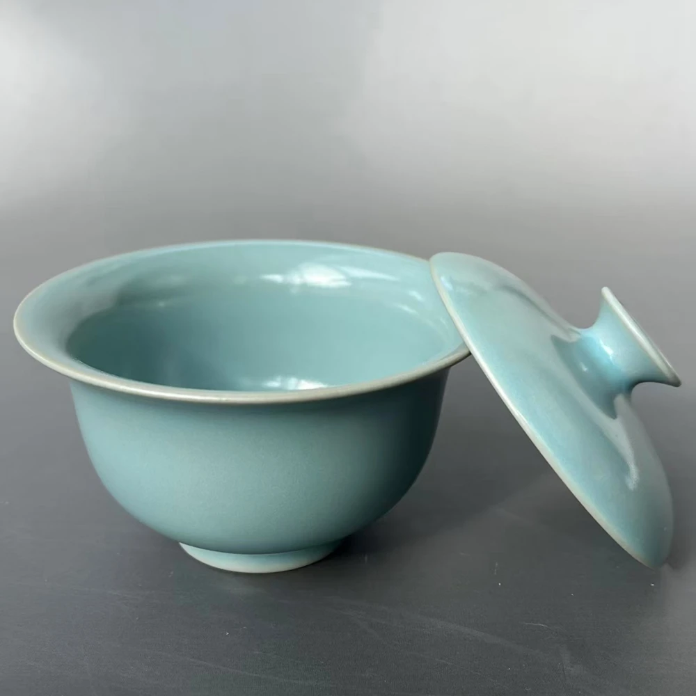 Ru Porcelain Genuine Antique Glaze Two Talents Yuan Bao Tureen Manual Nail Support Firing Ceramic Gai Wan