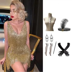 Tassel Dress Evening Sleeveless Sheath Solid Color Y2K Dance Sequined Dress Women Sexy Gatsby Bronzing Dinner Party Dresses