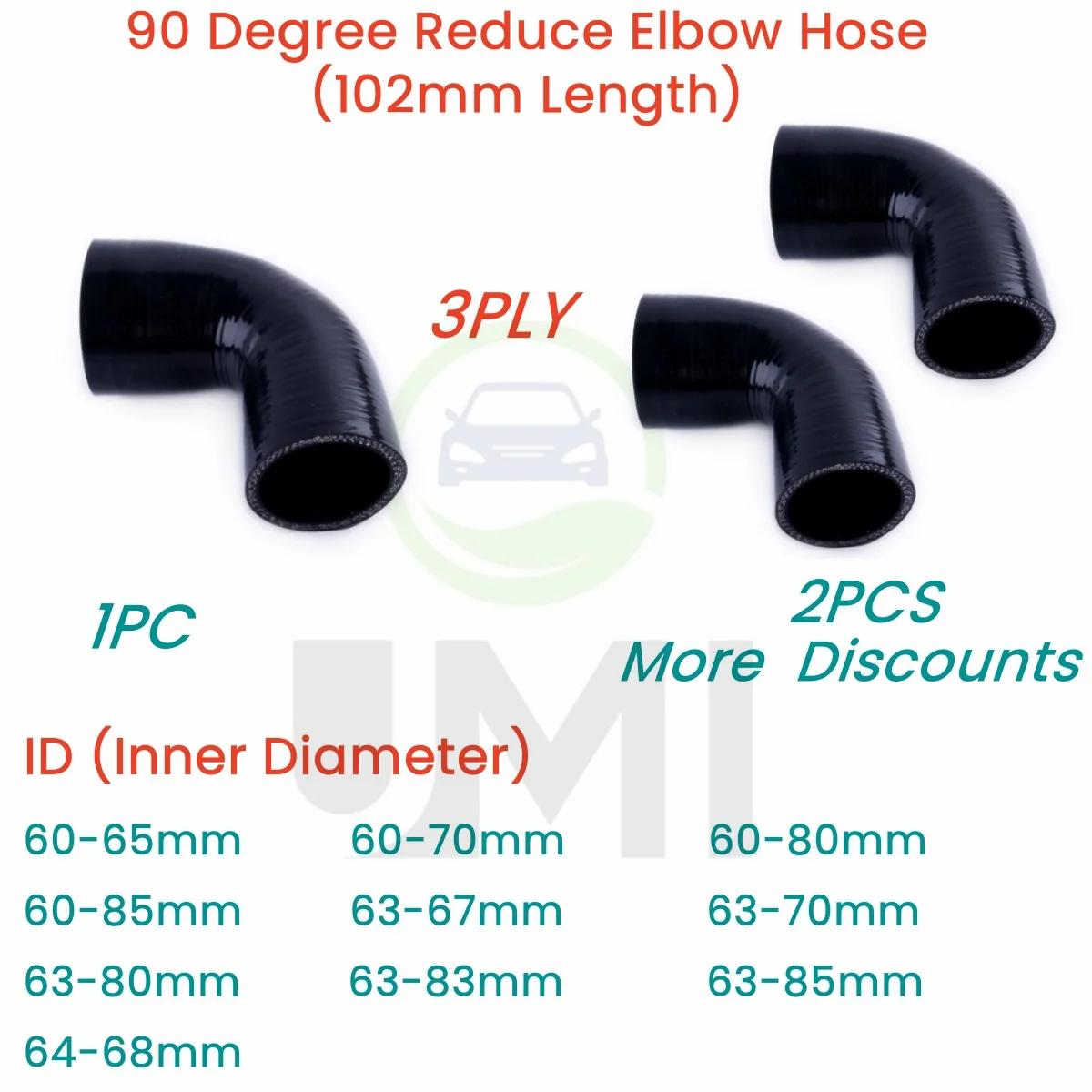 

Gloss Black 90° 90 degree Reduce Elbow Hose Silicone Intercooler Pipe ID 60-65 60-70 60-80 60-85 63-67 63-70 63-80 1PC 2PCS 3PLY