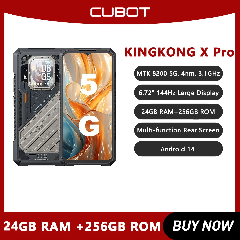 CUBOT KINGKONG X PRO 5G Robuuste smartphone 6,72 inch scherm 144 Hz NFC Android 14 10200 mAh 24 GB RAM + 256 GB ROM Mobiele telefoon 100 MP