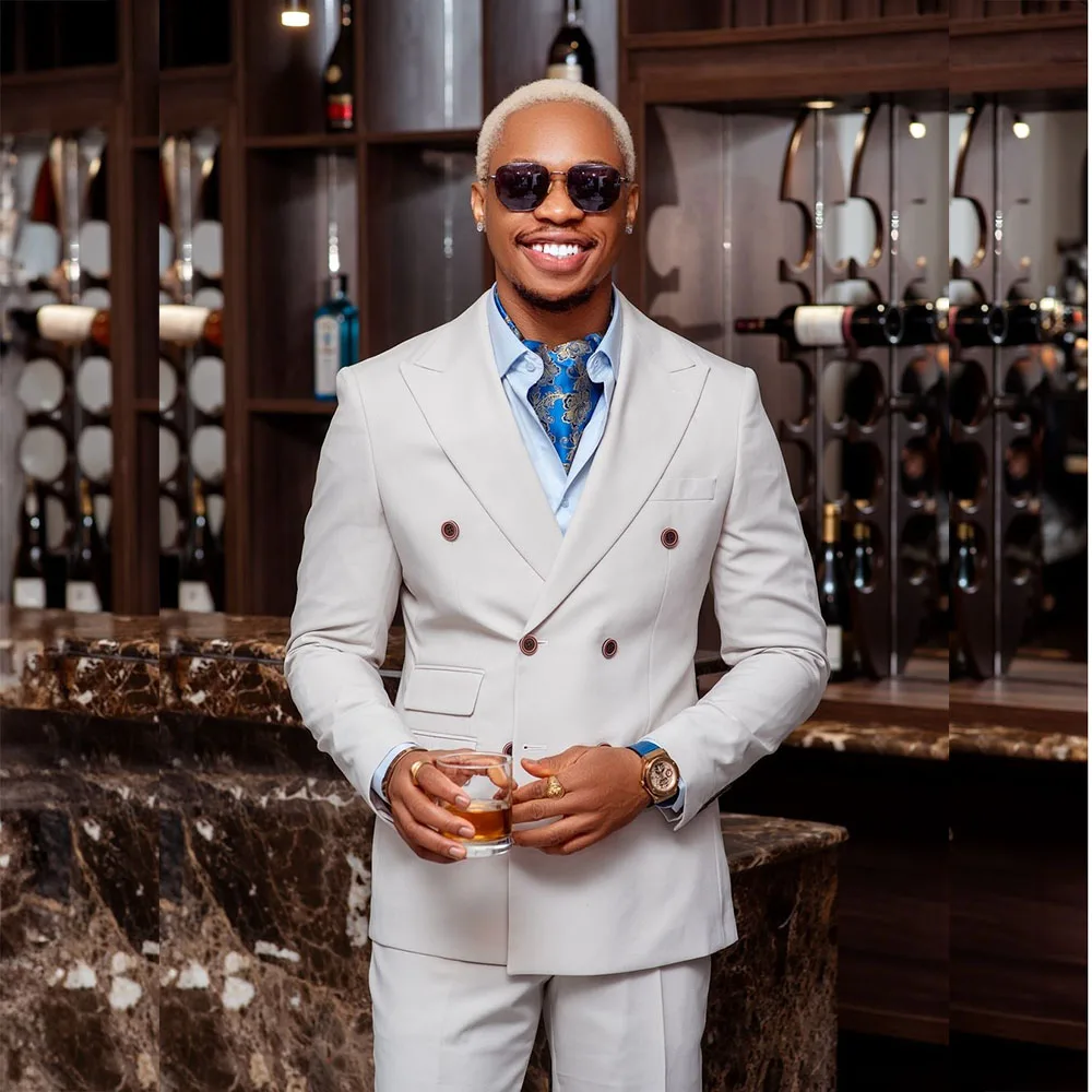 

Luxury Double Breasted Men's Suits Blazer Elegant Peak Lapel Slim Fit Male Clothing High Quality 2 Piece Jacket Pants Sets
