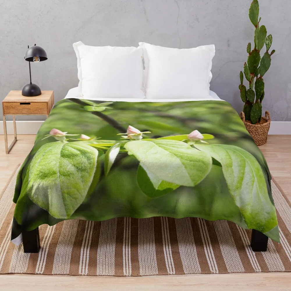 

Quince Buds and Velvety Leaves Throw Blanket Tourist Summer Blankets