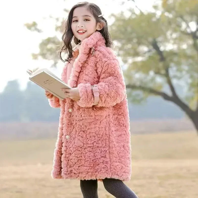 baby girl winter jacket faux fur thick toddler teen warm wool coat long pearl outwear high quality clothes 3-18y