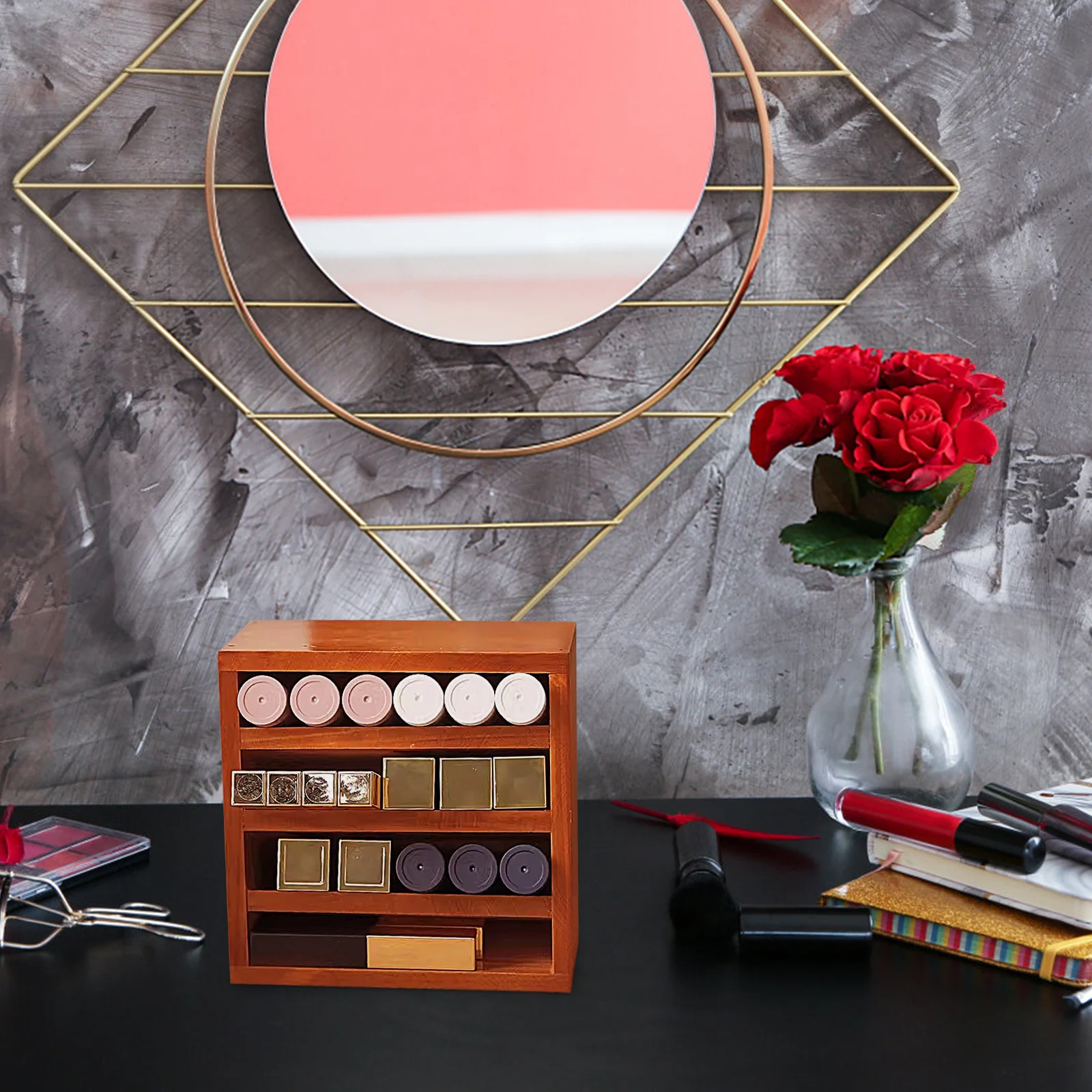 

Solid Wood Storage Box Lipstick Case Vanity Organizer Lipsticks Countertop Makeup