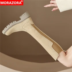 MORAZORA 2024 New Cow Suede Leather Women Boots Winter Stretch Knee High Boots Zipper Platform Autumn Winter Long Boots