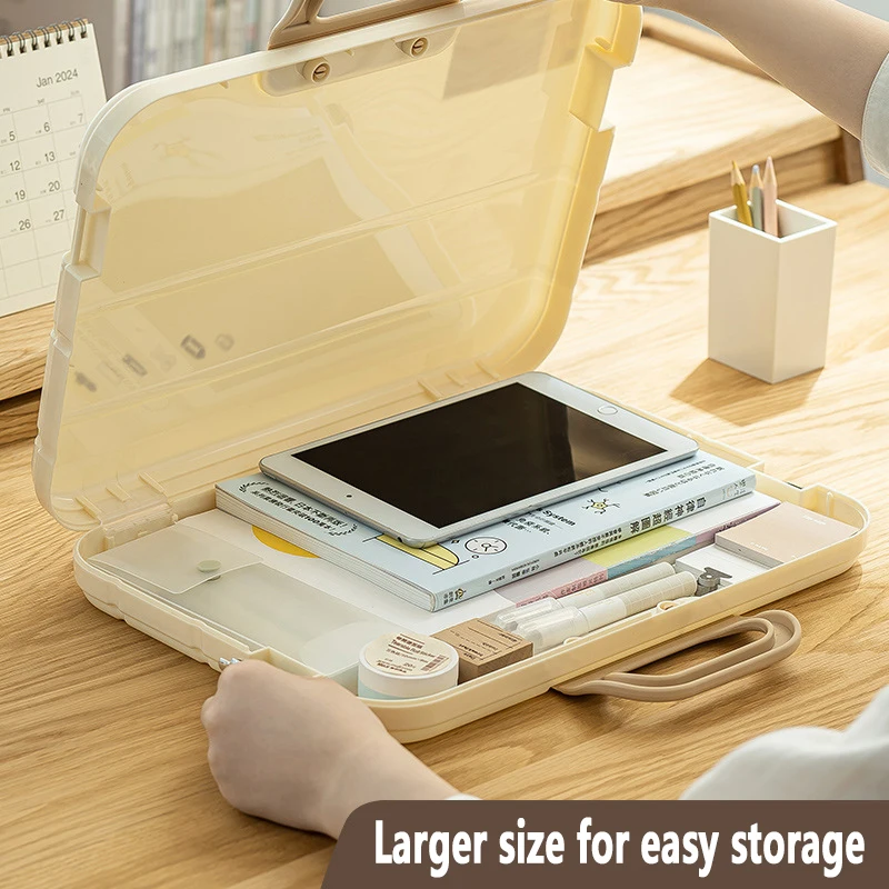 Portable Plastic Transparent File Boxes with Handle A4 Large Capacity Heavy Duty File Box Plastic Transparent Paper Storage Box