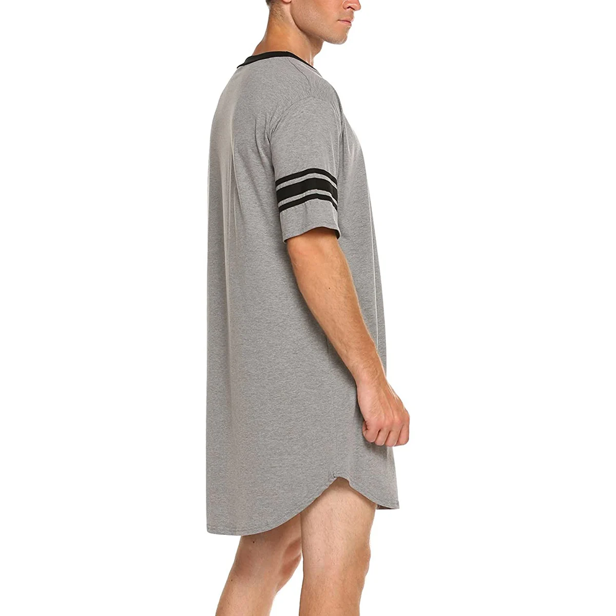 Men's Cotton Longe Casual Short Sleeve Long Nightshirt Soft Loose Nightwear Casual Sleepwear Long Robe Home Clothes