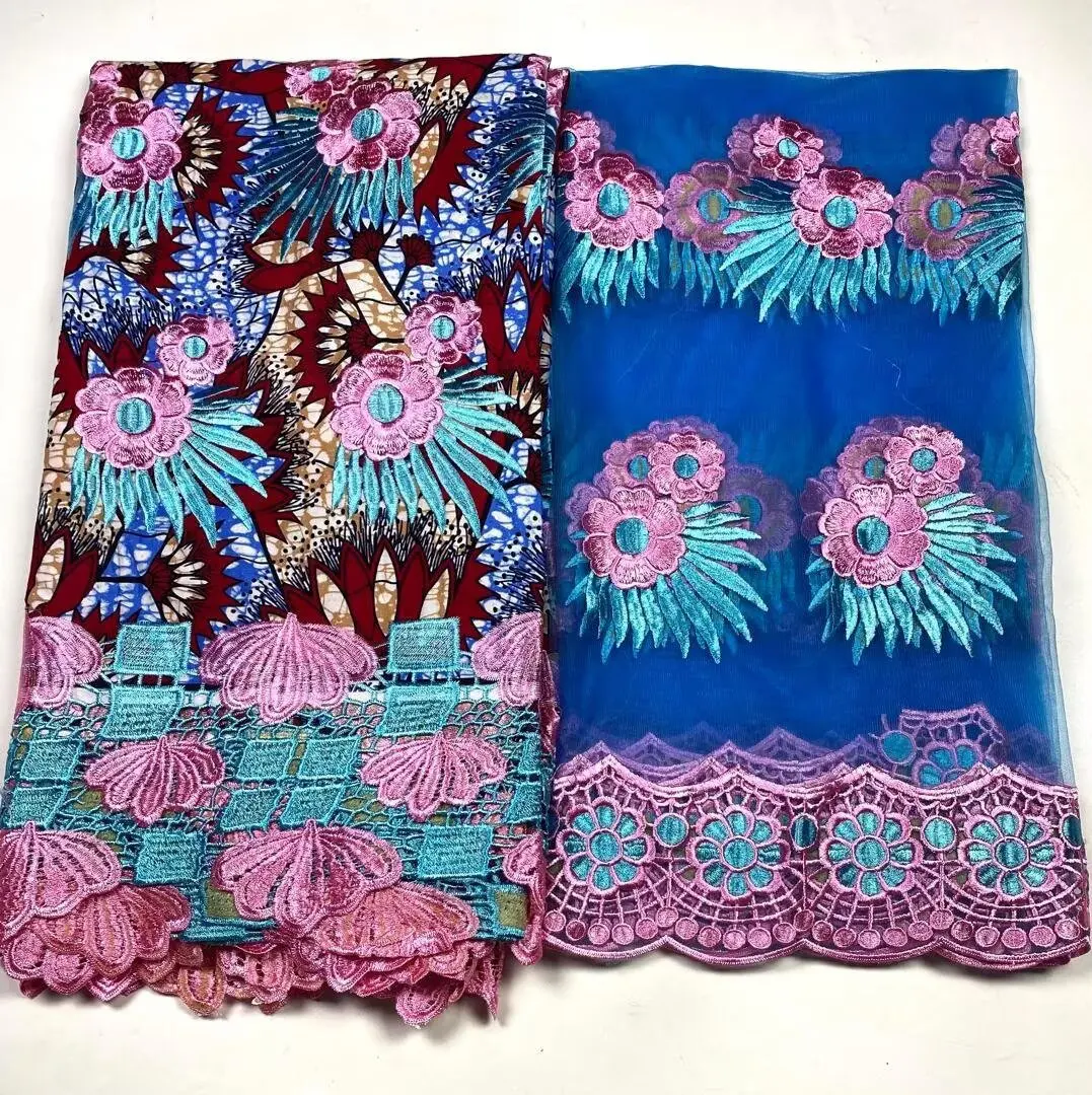 2025 Nigerian 5y Lace Wax+2 yards Print African Fabrics High Quality for Patchwork New Style Fabric for Clothing Home Decor 3C11