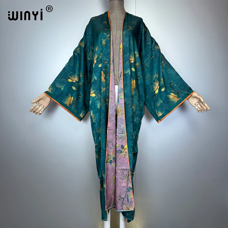 

WINYI High-quality Double-sided Print abaya dubai luxury Dress beach cover up Cardigan Elegant Sexy Holiday Long Sleeve Kimono