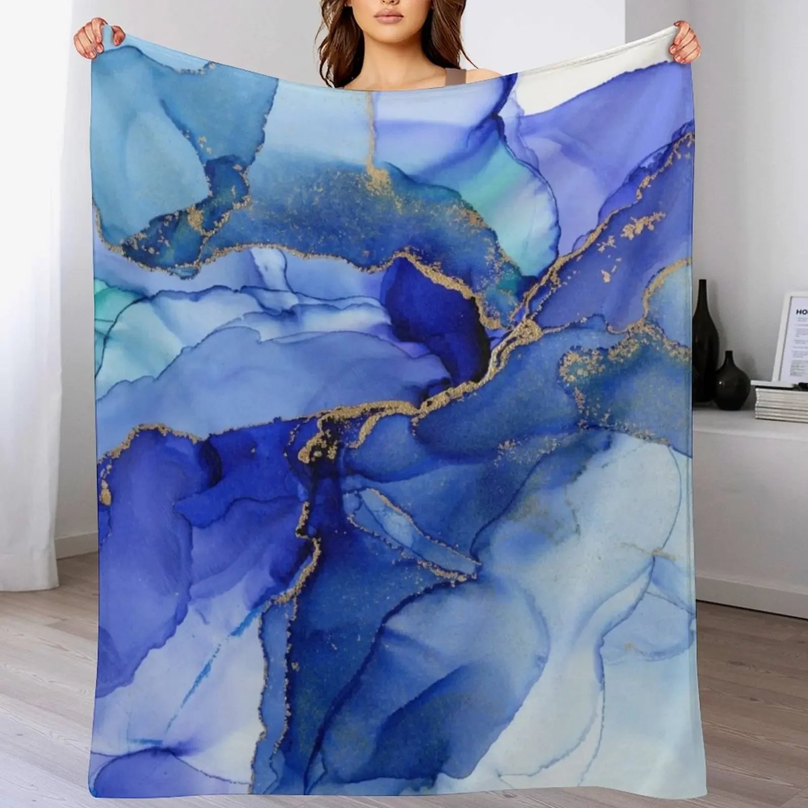 

Abstract Iris Blue Floral Ink Throw Blanket Sofa Throw Cute Plush Blankets