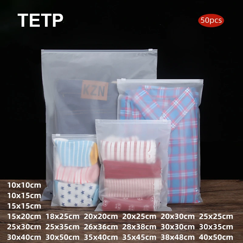 

TETP 50Pcs Frosted Zipper Bags Home Travel Clothes T-shirt Storage Organizer Favors Shoe Sock Towel Packaging With Air Hole