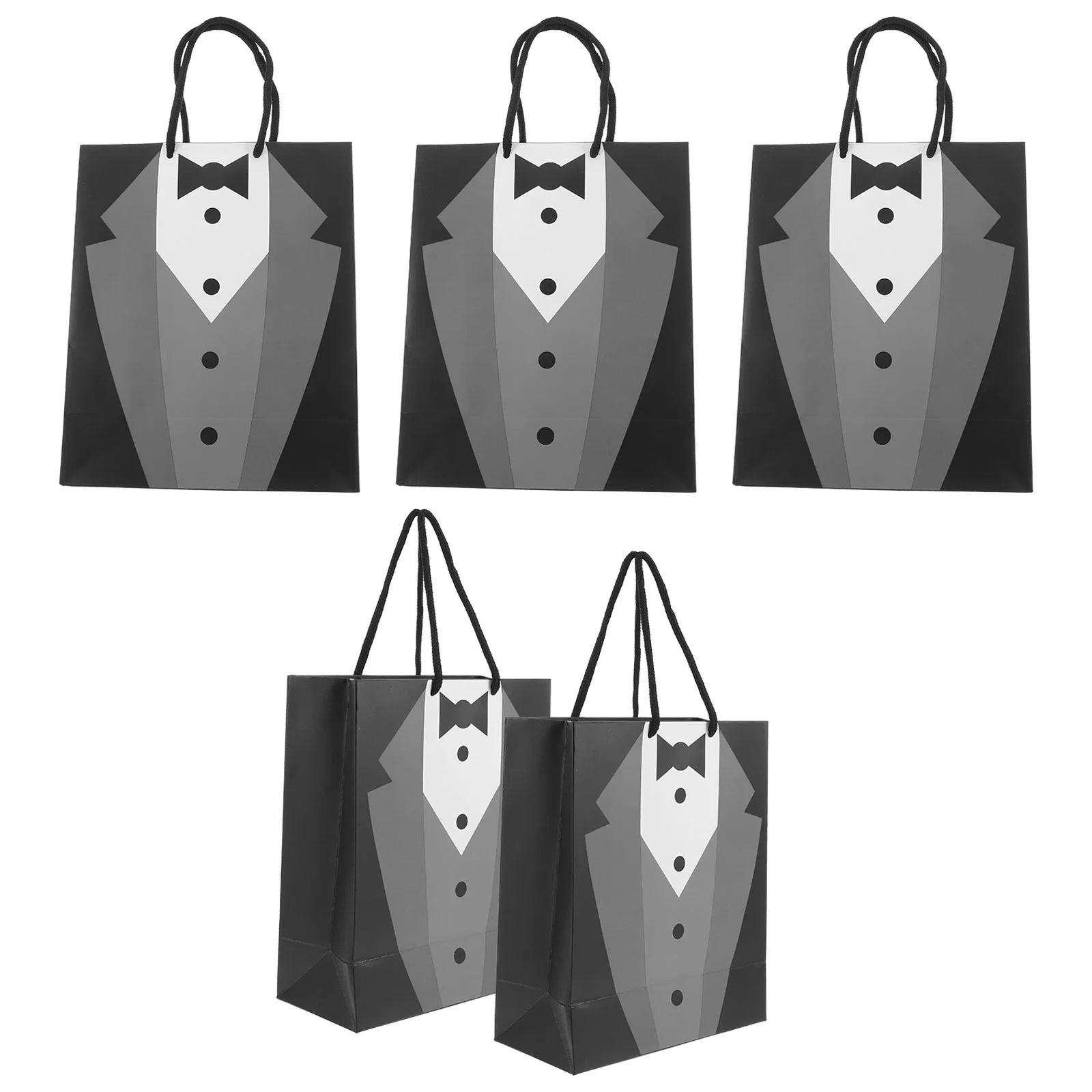 5 Pcs Shopping Wrapping Paper Bag Tote for Men Black Tuxedo Bags Grey Tixedo Goft Bridegroom