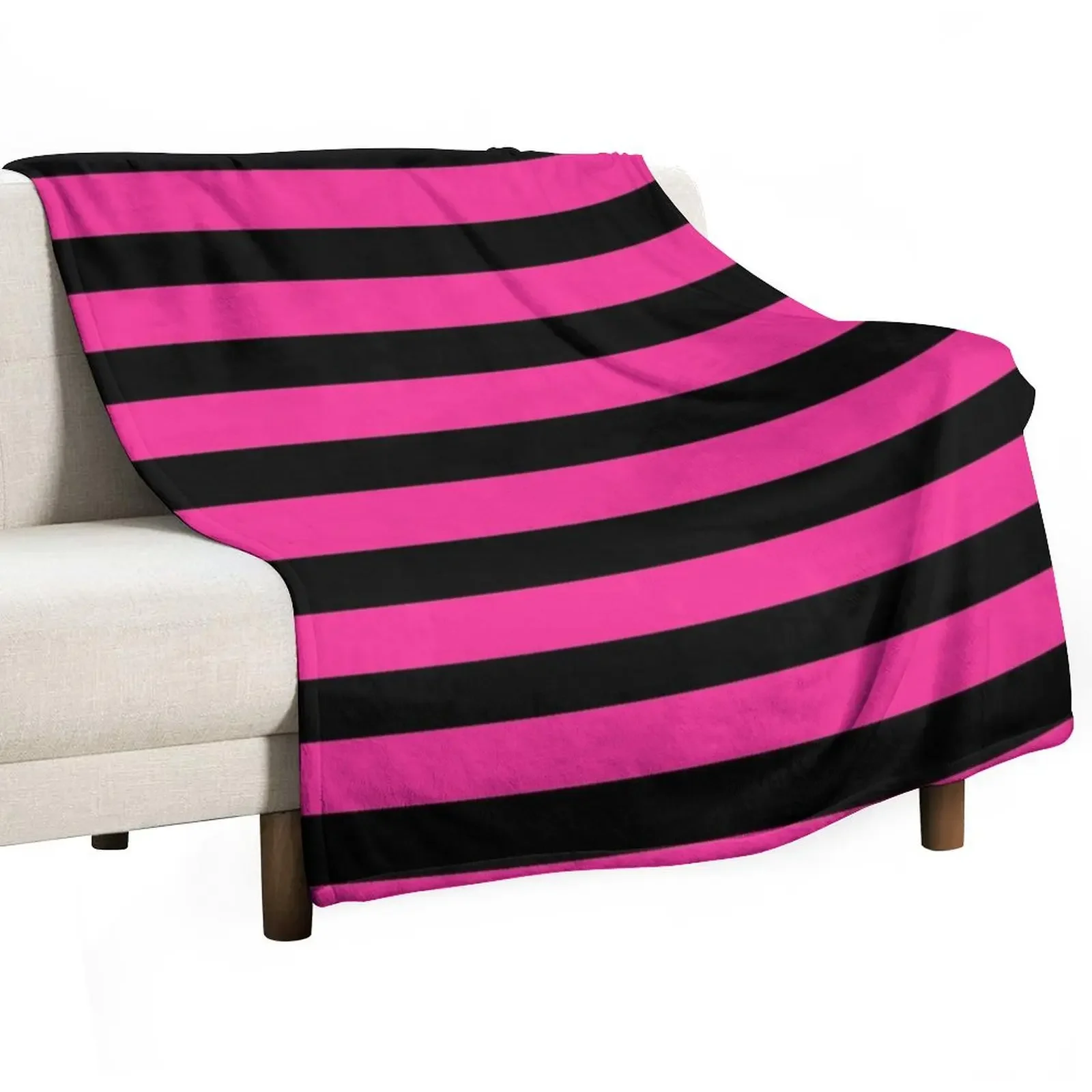 

Pink Black Wide horizontal Stripes Throw Blanket Blankets For Bed Camping Blankets