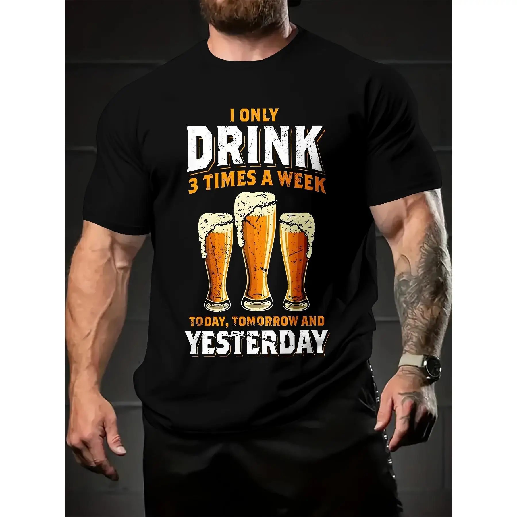 

Funny Beer T-shirt Men Women I Only Drink 3 Times A Week Graphic Tee Drinking Humor Bar Party Sarcastic Gift