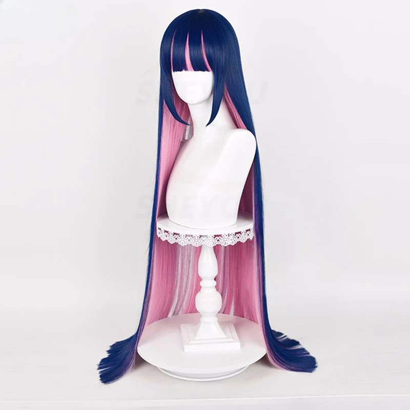 Anime perucas de cabelo sintético resistente ao calor, peruca cosplay, anarquia calcinha e meia longa, rosa e azul, 100cm-120cm