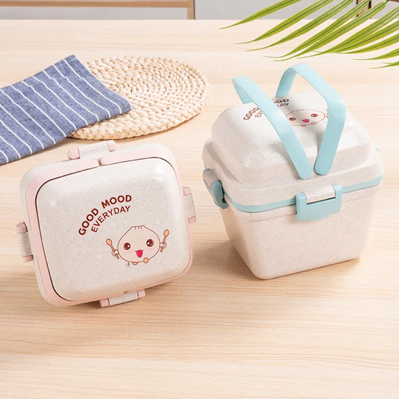 

Students Wheat Straw Lunch Box Japanese Portable Three-layer Bento Box Work People Can Microwave Heating Lunch Box Gift Durable