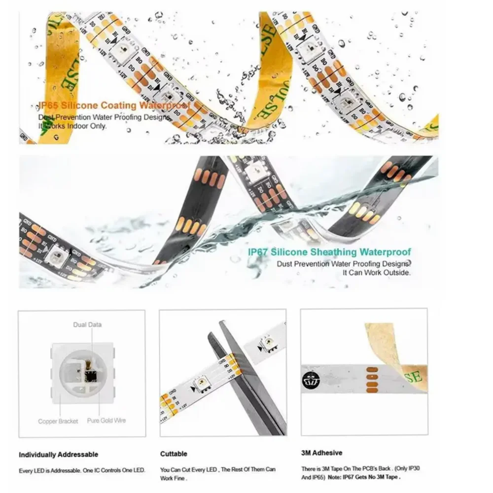 WS2811LED LED قطاع عنونة قطاع ضوء أبيض وأسود PCB DC12V WIFI الموسيقى بلوتوث تحكم التحكم عن بعد SP107E DC5V