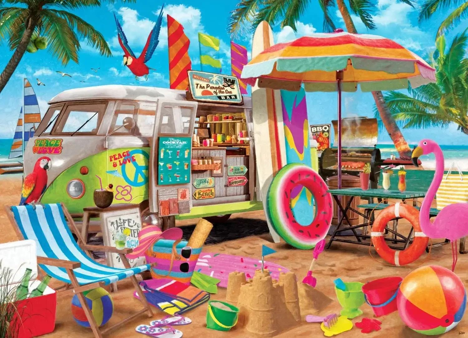 

Beach Camper Adult Wooden Puzzle 1000/500/300 Pieces Jigsaw Puzzles for Gameroom Bedroom Livingroom Party Gift Challenging Game