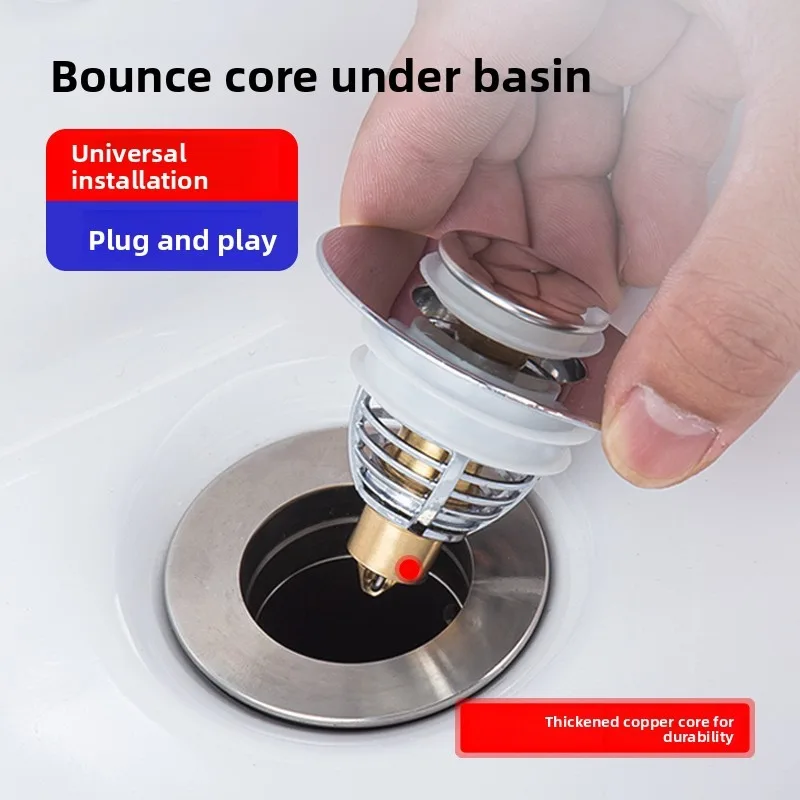 Press Bounce Basin Pop-up Drain Filter Bathroom Shower Sink Filter Plug Wash Basin Hair Sink Strainer Kitchen Bathtub Stopper