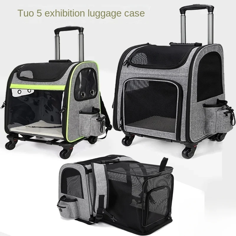 Portable Pet Trolley Suitcase Backpack Expandable Breathable Cat and Dog  Bag Ideal for Summer Travel with Pets