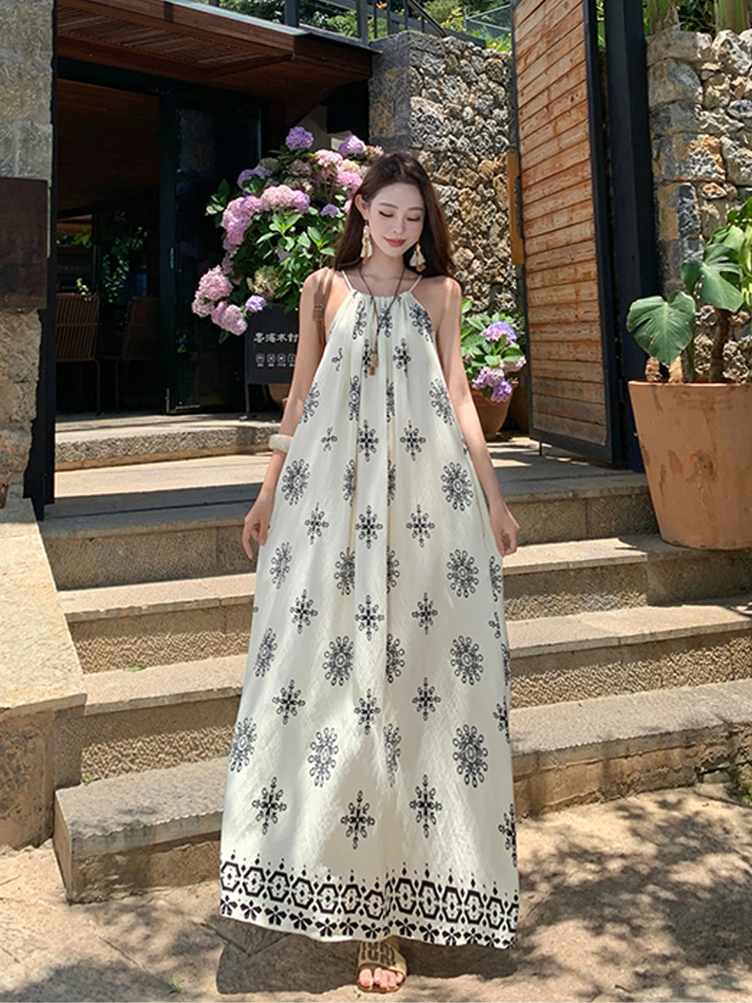 Beach Vaion Correa suelta Estampado floral Dr Mujer Verano Falda para la playa n Étnico Sle Dres Casual Algodón Tela suave