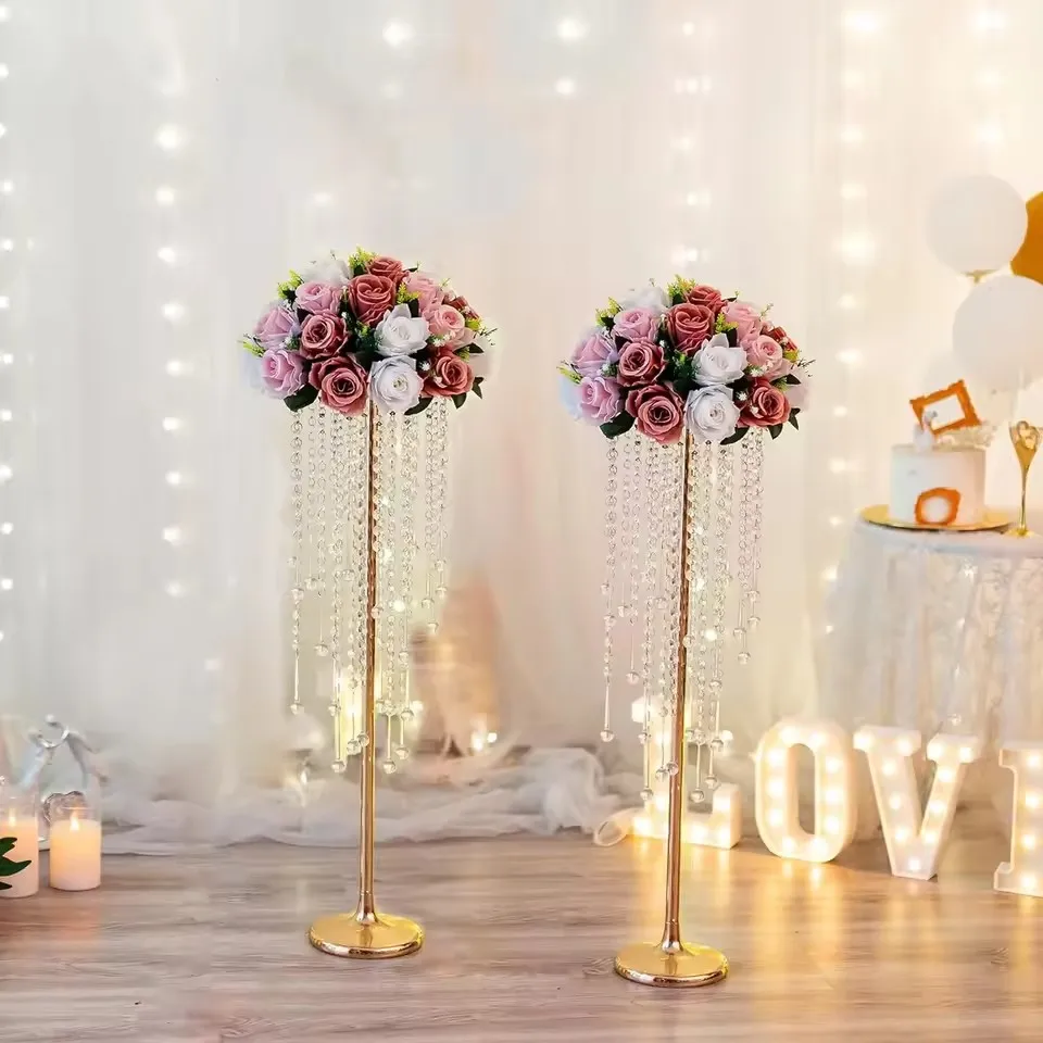 Gold Vase Wedding Centrepieces: 10 Pcs 70cm Tall Crystal Flower Stand for Tables Elegant Metal Flowers Arrangement Vases for Wed