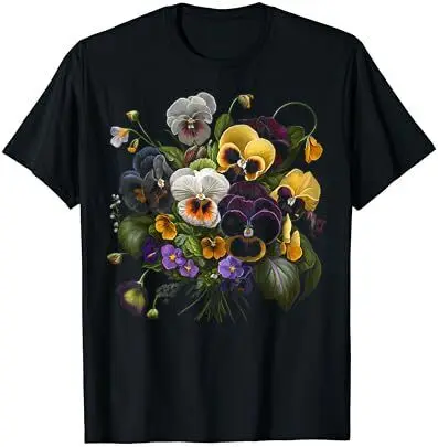 Pansy Flowers, Floral Bouquet Design T-Shirt  High Quality 100%Cotton Short Sleeve