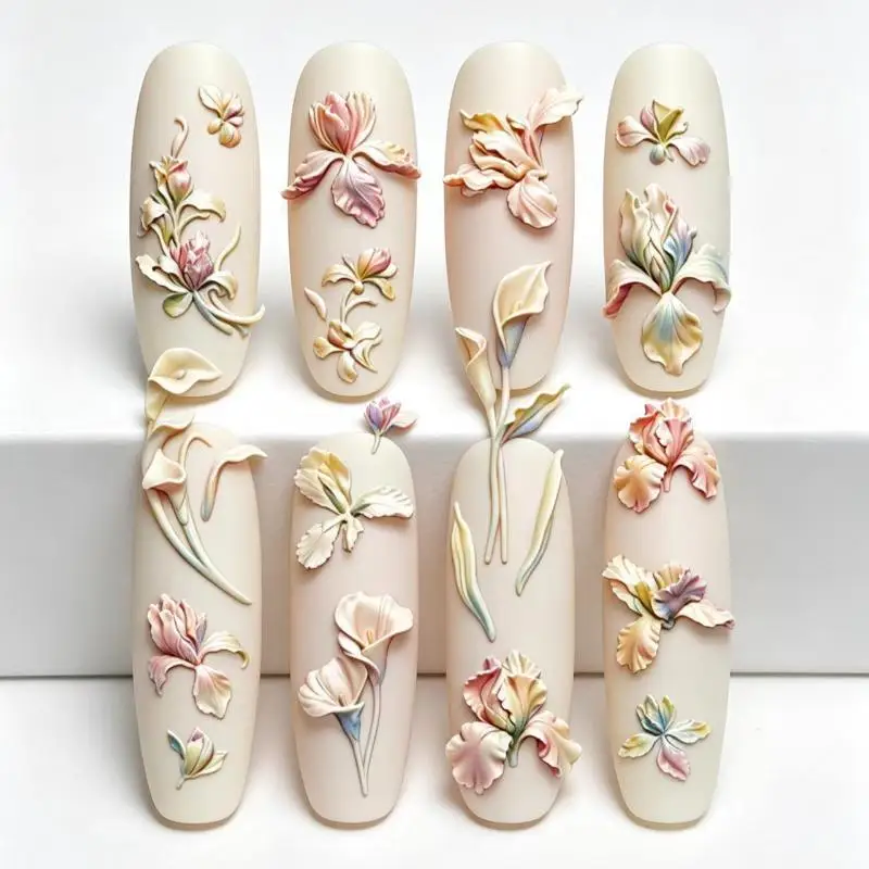 1Pcs Three-dimensional Floral Relief Decorati Nail Mold DIY Nail Art Transparent Manicure Template