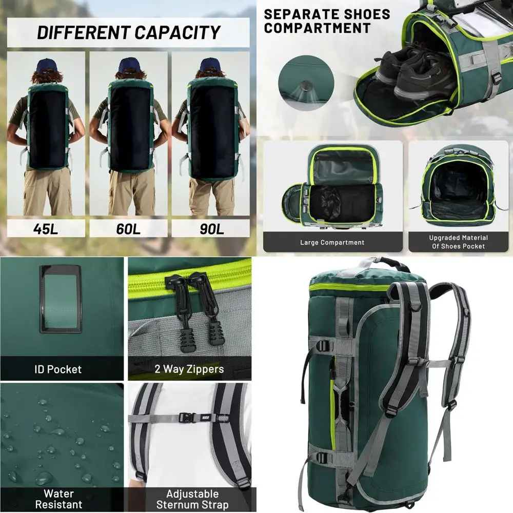 

Large 45L Sports Gym Backpack with Shoe Compartment, Heavy Duty & Water Resistant, Green