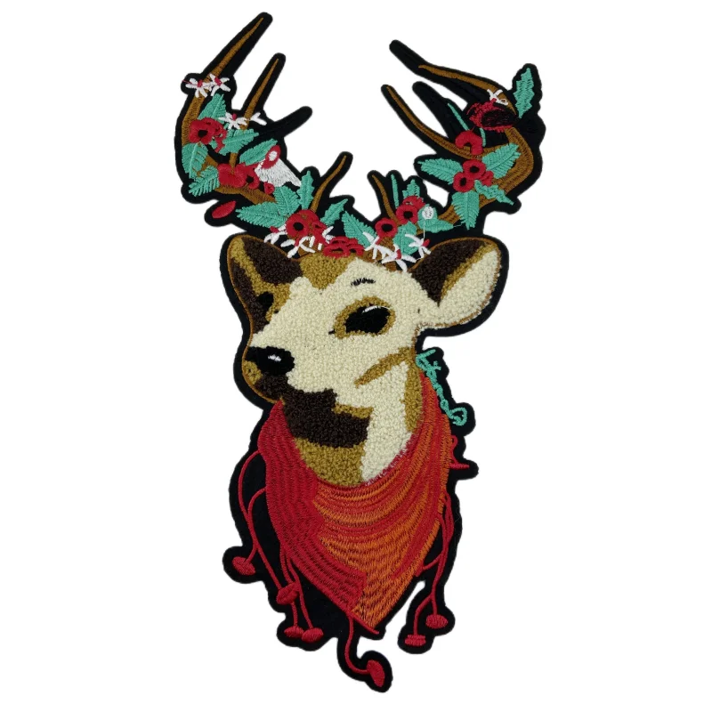 

4PCS Custom Garment Accessoires Patch Sika Deer Parches Logo Sew On Embroidery Chenille Patches For Clothing Shirt Jackets P0078