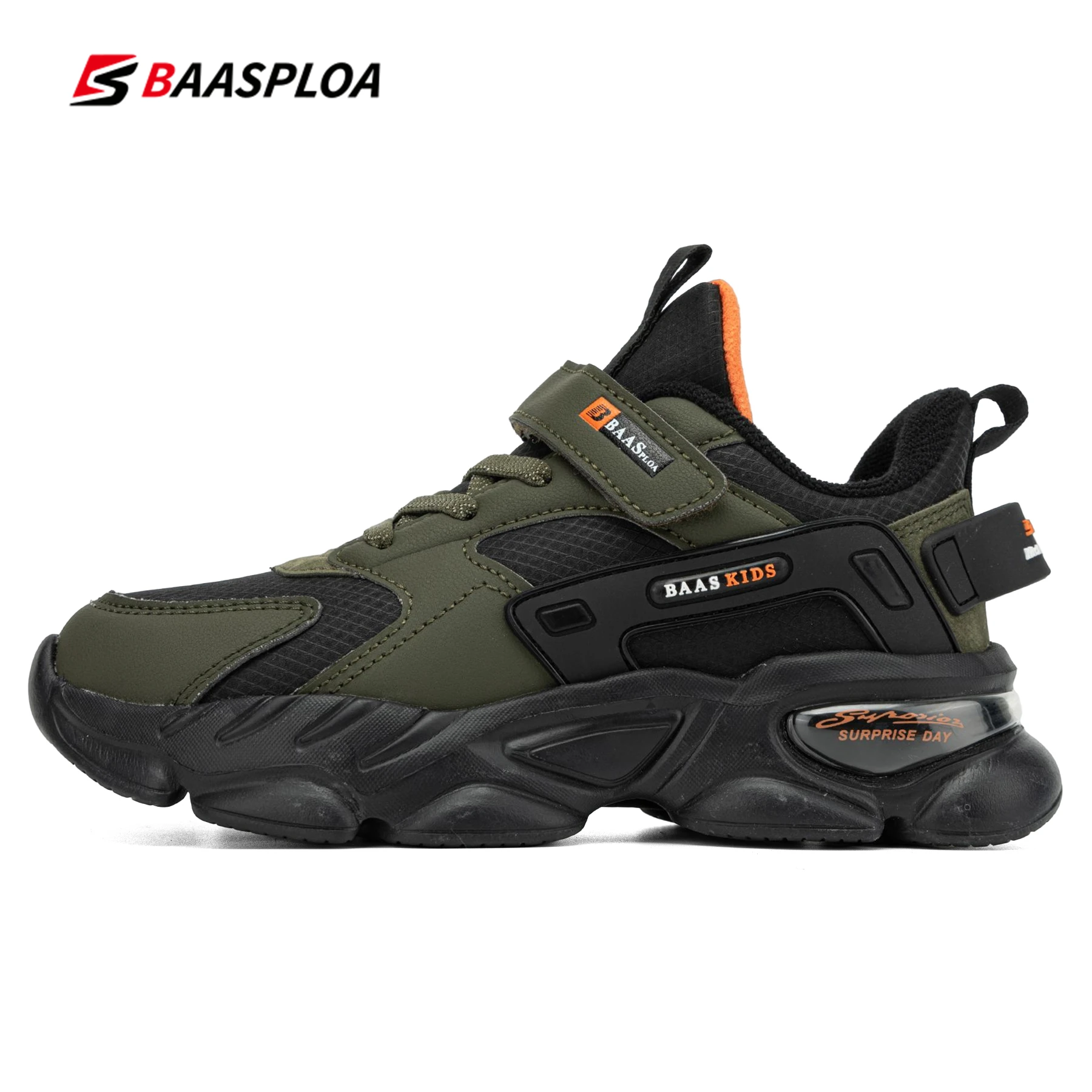 Baasploa Children Sneakers for Boys Girls Mesh Tennis Shoes Breathable Sports Running Shoes Leather Kids Casual Walking Shoes