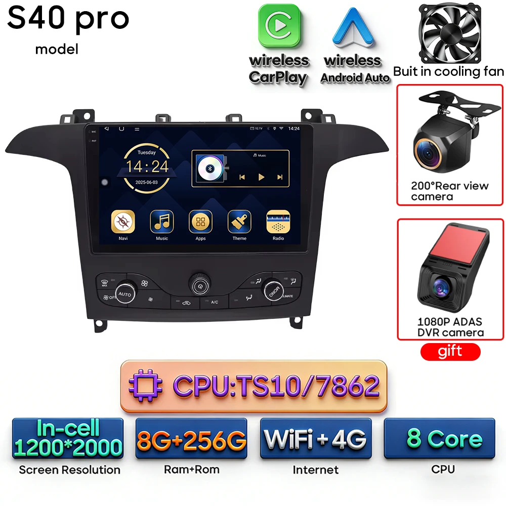 Android 16 voor Ford S-Max S-MAX 2006 - 2015 voor Ford Galaxy 2014 Auto Multimedia Speler Carplay Radio Video Navigatie GPS 2din