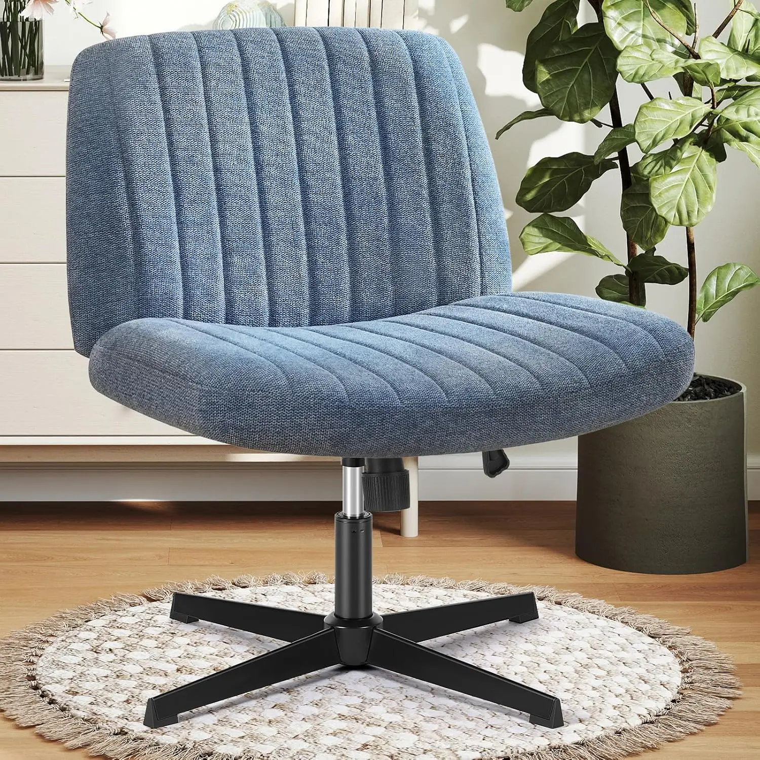 

Adjustable Fabric Office Chair, Criss Cross Design, No Wheels, Wide Seat for Home Desk, Modern Swivel Vanity Seating