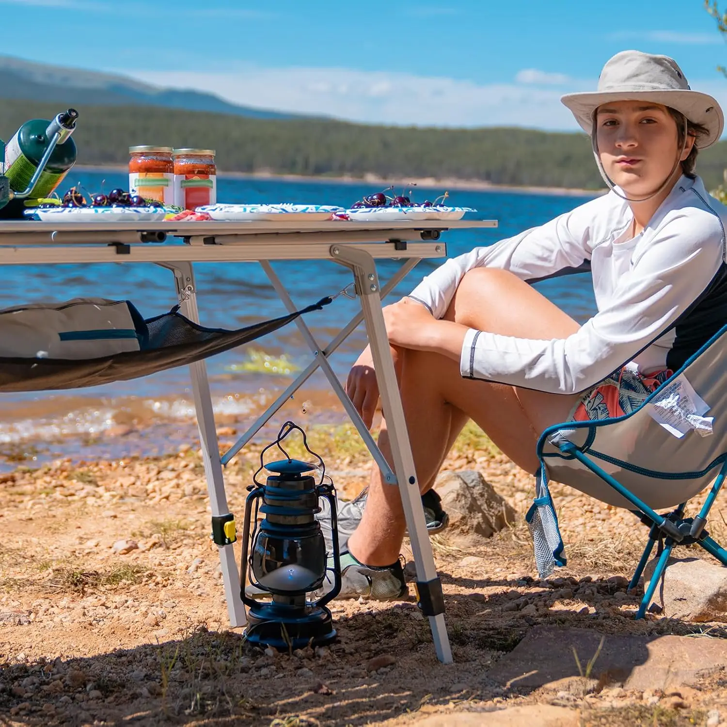 Hot-sellingCamping Table Portable Foldable with Adjustable Legs, Aluminum Folding Table Roll Up Table with Carrying Bag for Outd