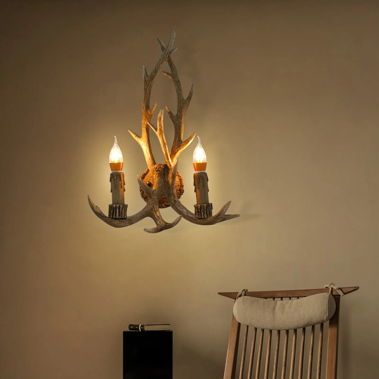 

Wall Light Fixture Wall Sconce Lamp Vintage Retro Resin Antler Deer Horn Decor
