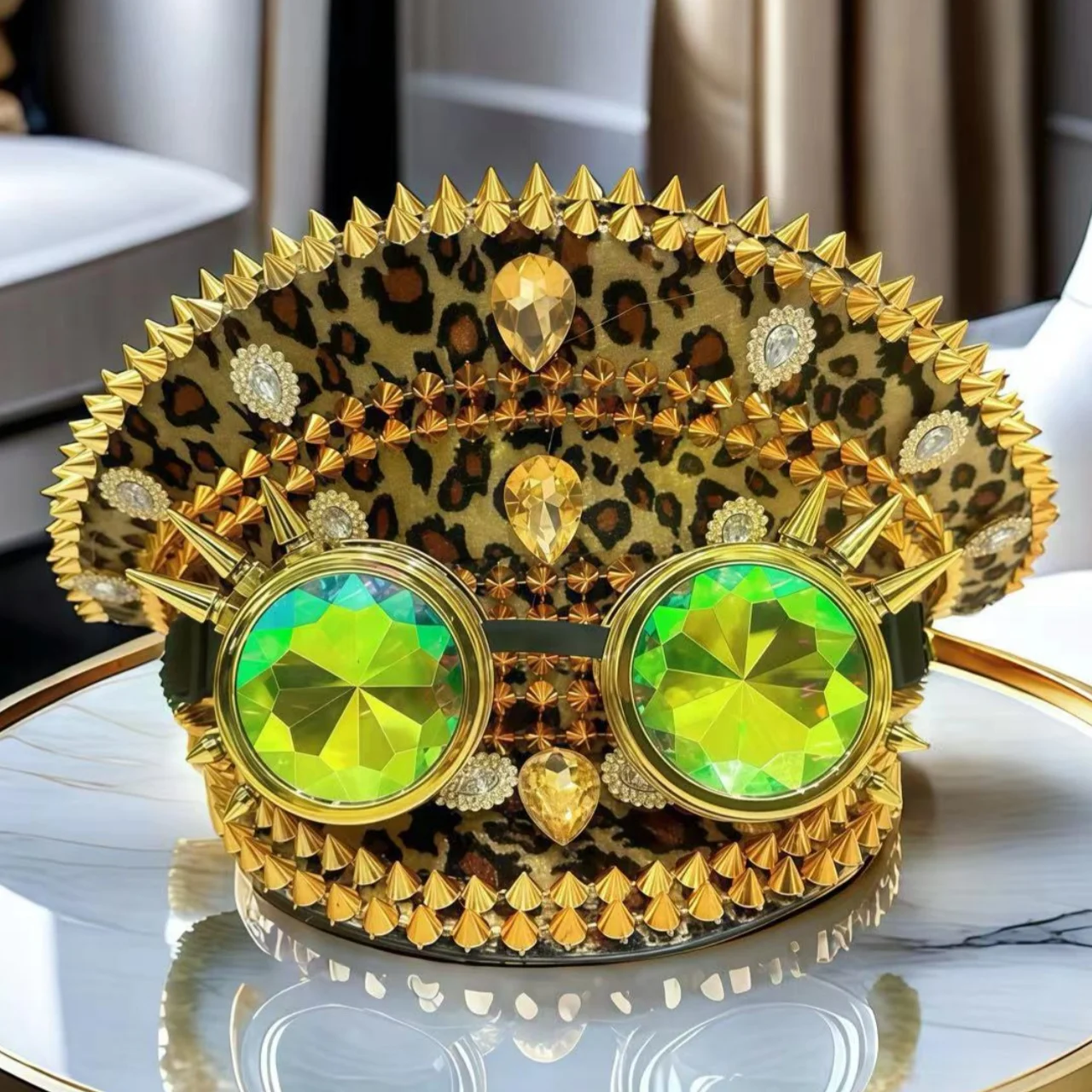 Leopard Print Steampunk Captain Hat occhiali Punk Gold Music Festival Masquerade berretto militare Costume Cosplay Accessor Unisex