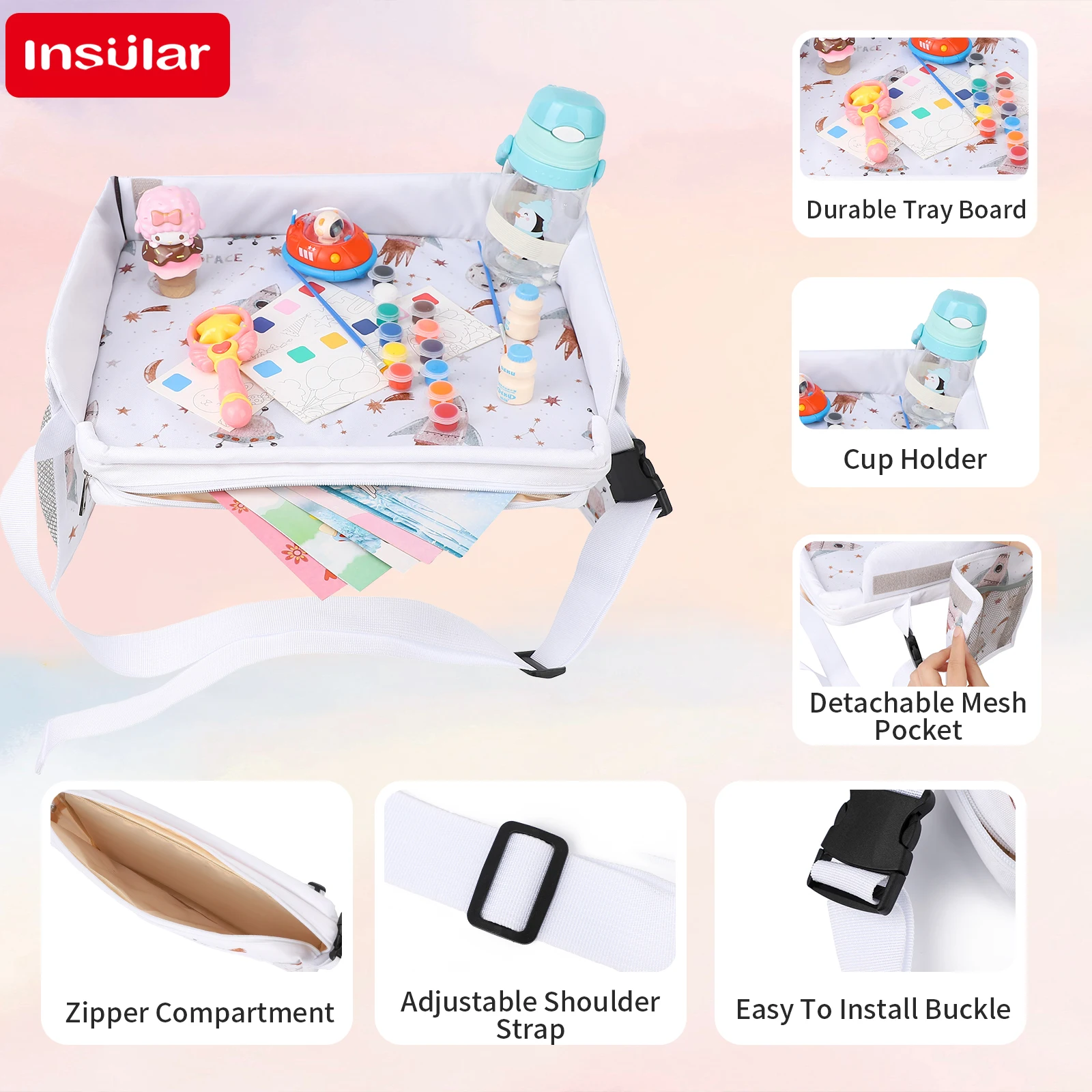 INSULAR Writing Board Kids Travel Tray Toy Storage Bag Tablet Computer Fixed Bag Child Drawing Board Portable Multi-functional