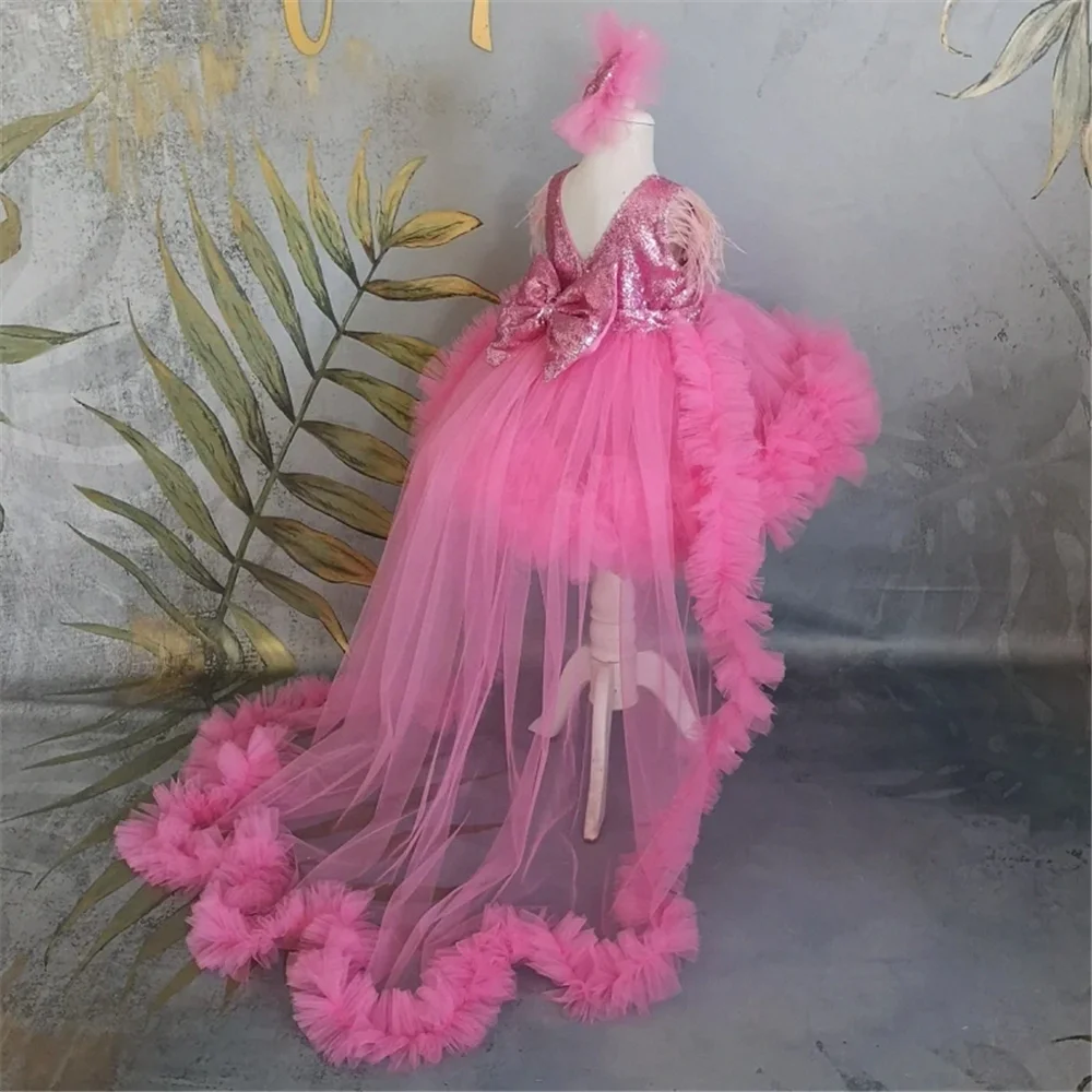 Robes de demoiselle d'honneur d'ange roses, nœud en tulle à paillettes et ficelle de queue pour mariage, cadeau d'anniversaire pour enfants, première communion, quoi que ce soit